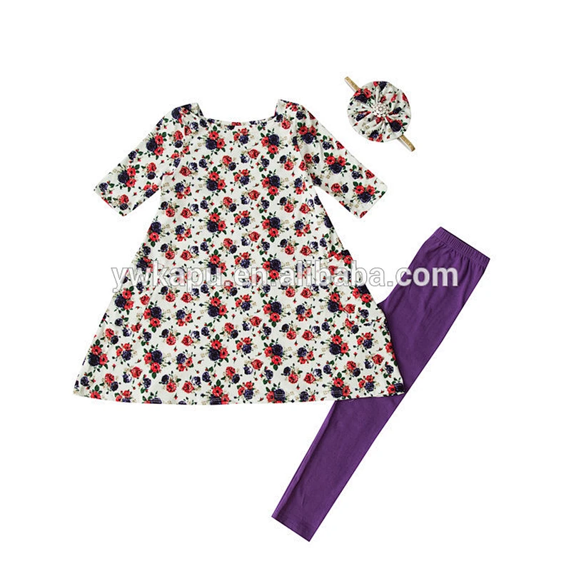 High quality soft cotton boutique girl flutter sleeve,fashion headband long pants children spring set of baby clothing