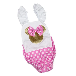 2016 New design  baby girls romper with mickey print polka dots for 0-3 years