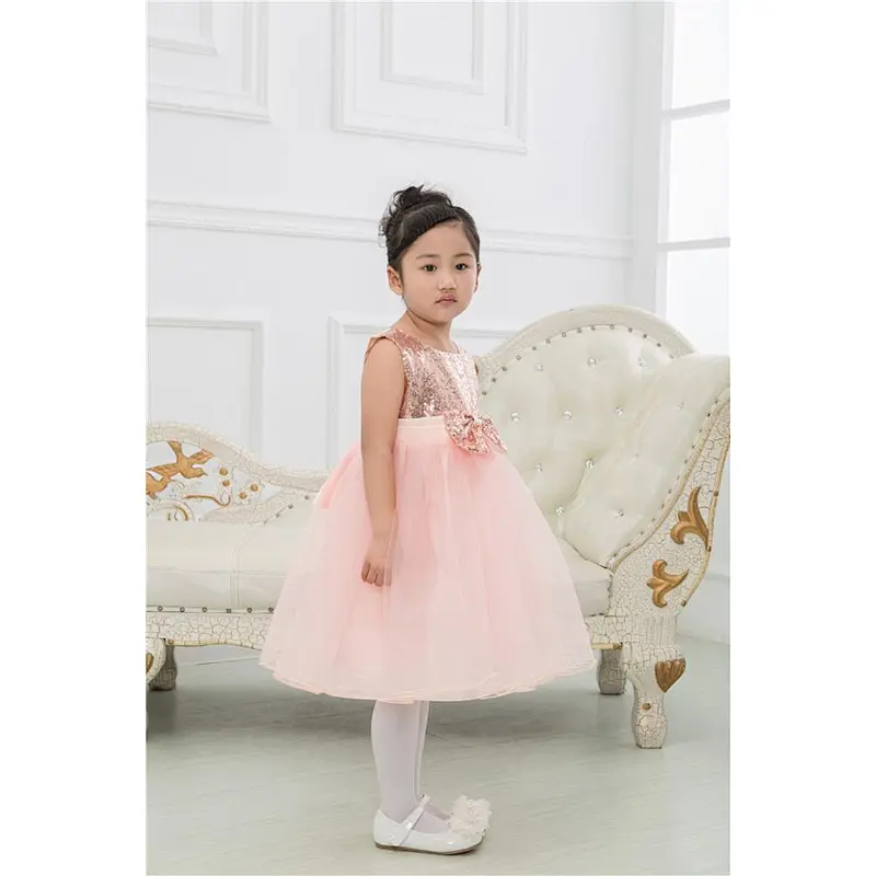 New design sleeveless big flower sequin tulle  baby girl dresses