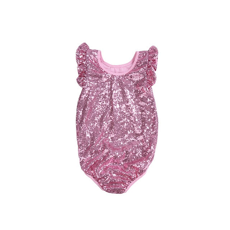 Cheap high quality sleeveless  wholesale baby clothes sequined baby rompers