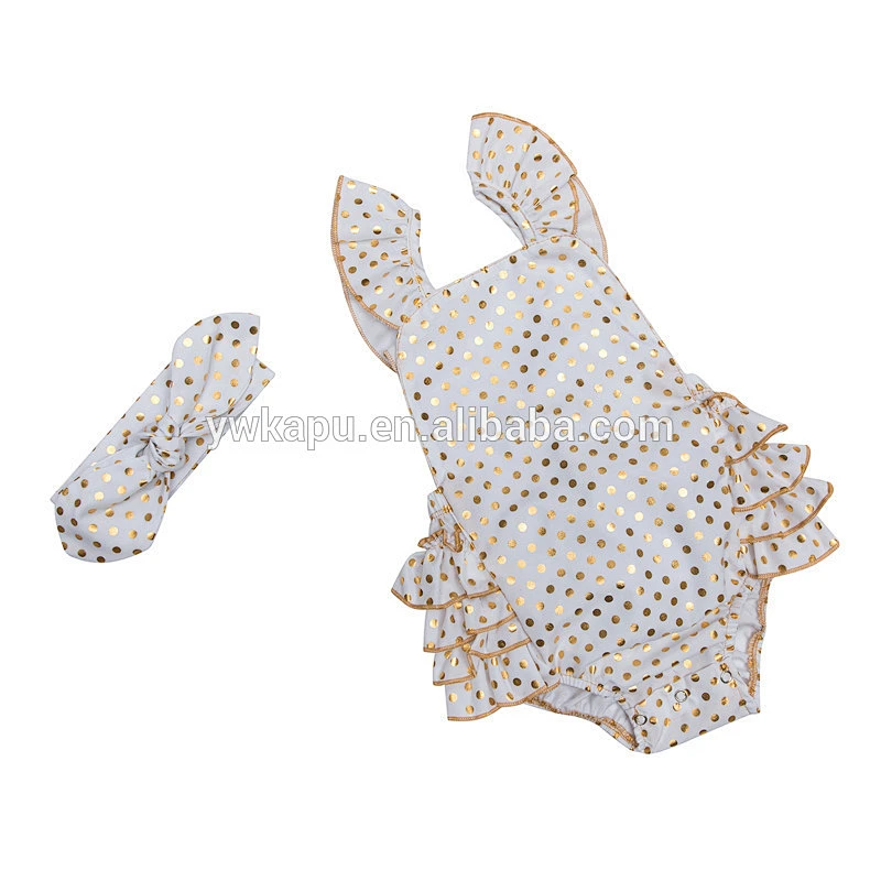 2018 the most fashionable cute baby seaside Bella romper fine bronzing dots high quality baby clothes with a lovely headband