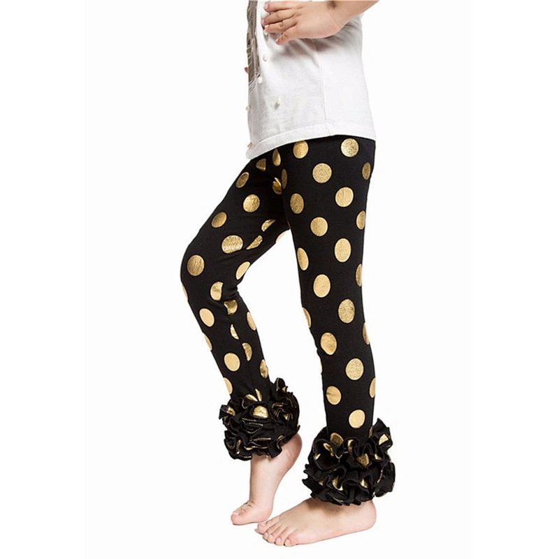 Hot sale icing ruffle gold polka dot pants kids clothing icing baby leggings