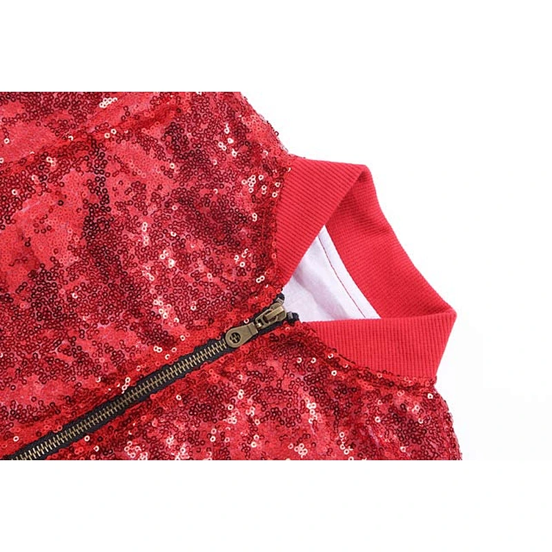 Children Girls Fashionable Long Sleeve Red Sequin Top