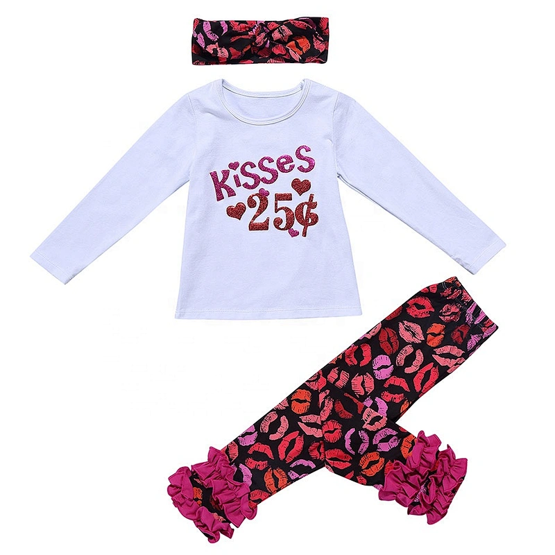 Wholesale Kids Girls Sweet Heart Print Spring Outfits 3 Piece Sets for Kids Girls