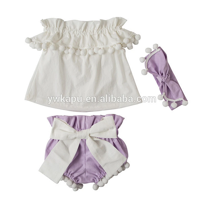 Hot style fancy baby girls Pompom Off Shoulder Outfits
