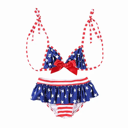2019 Hot Sale Boutique 2 Pieces Sets  Baby 4th of July Swimming Suit 2 Pieces Sets For Girls