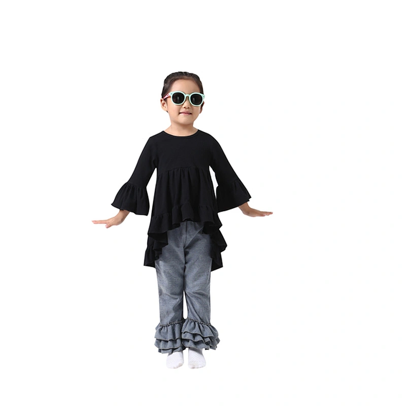 Lovely kids boutique clothing high-low ruffle pure color top baby clothes china