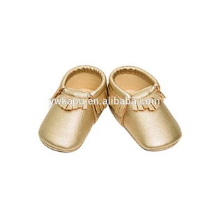 Wholesale leather baby shoes baby moccasin gold baby shoes with bow