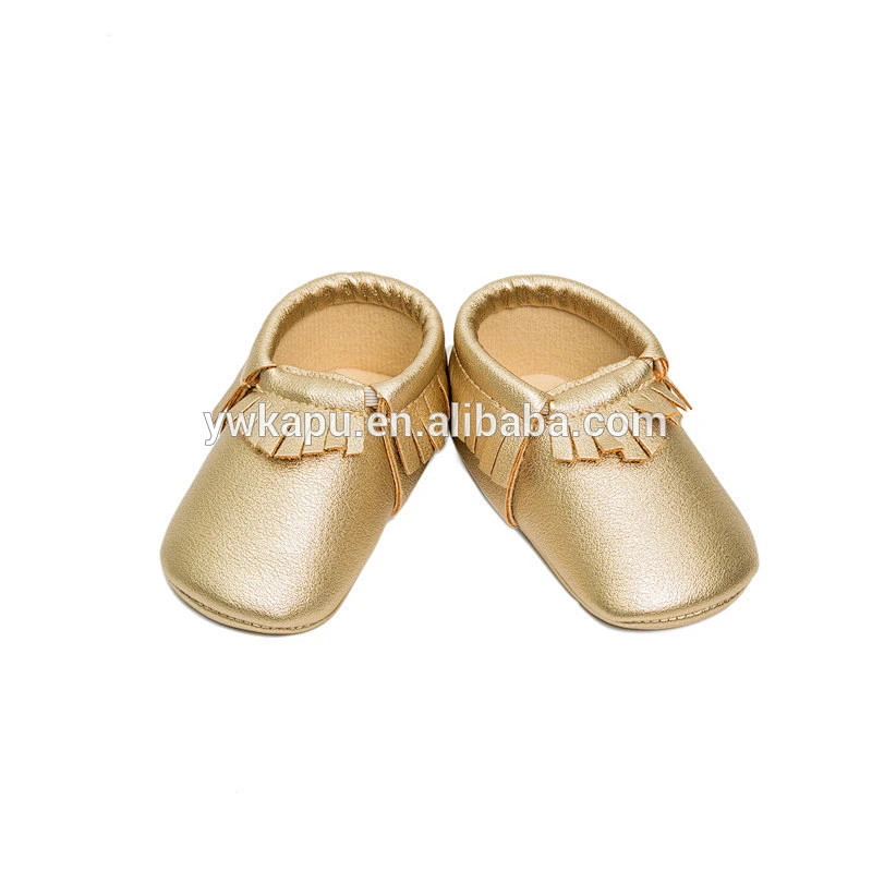 Wholesale leather baby shoes baby moccasin gold baby shoes with bow