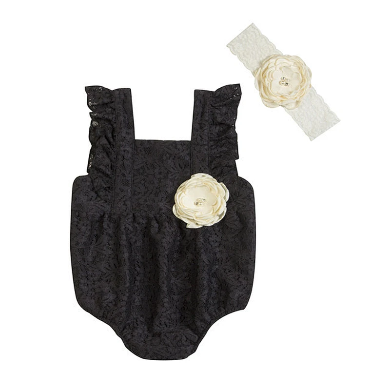 Kapu Newborn Baby Clothes Baby Girl Romper Girl flutter Sleeve Romper With Flower Headband