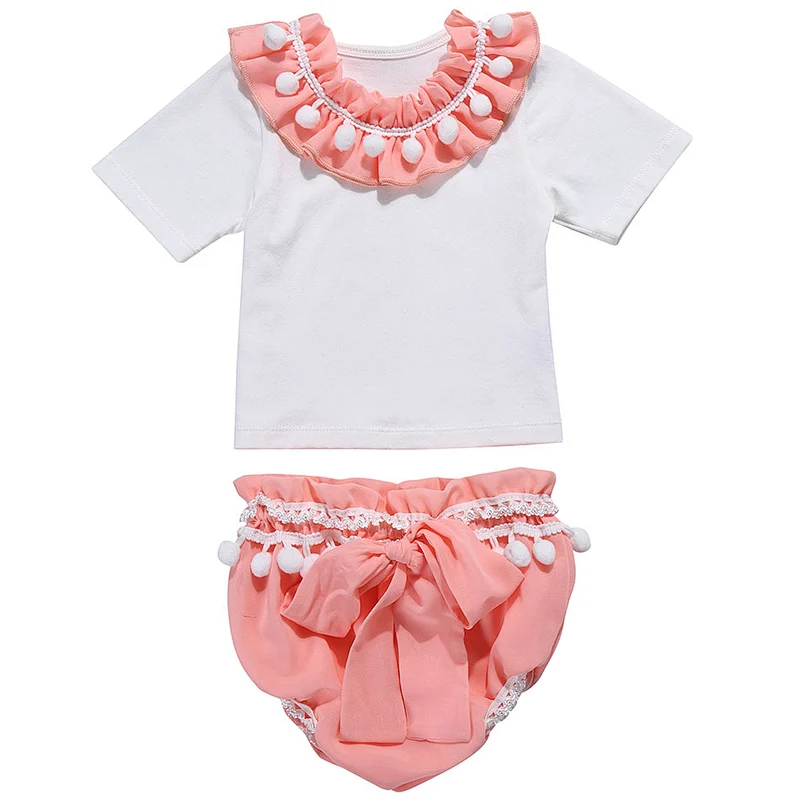 Newset design baby girls outfits infant and toddler clothes set baby girl 2 pcs summer shirts and bloomer set