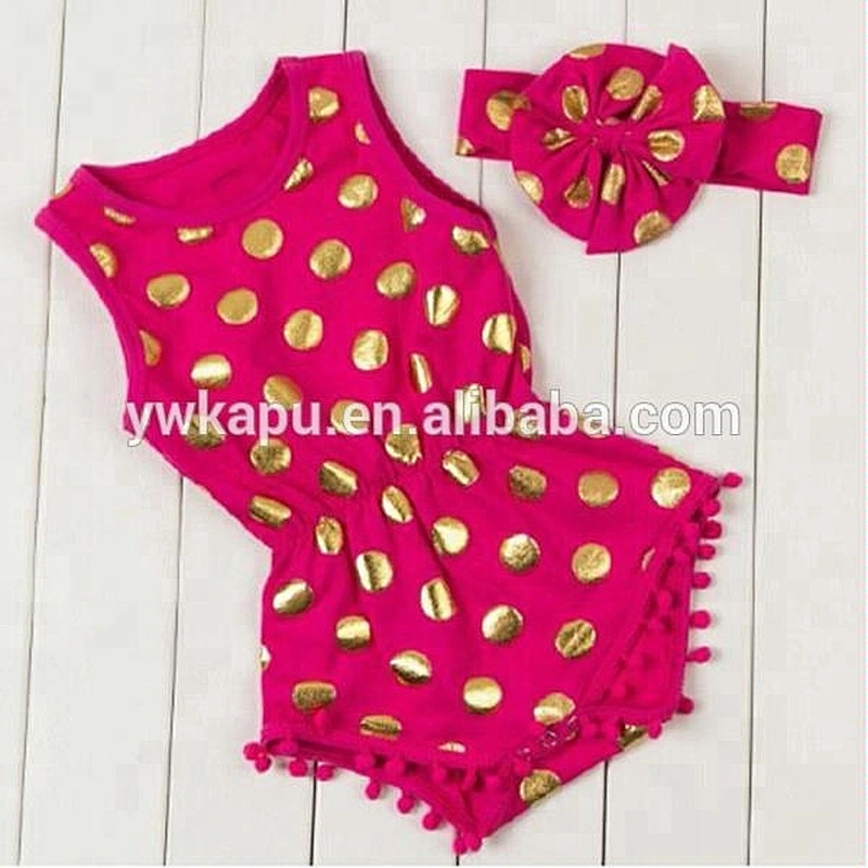 2018 European baby clothing wholesale polka dot pompom adult baby romper with headband