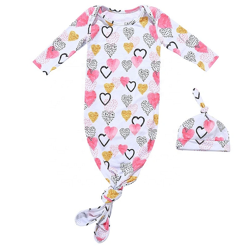 Hot Sale Baby Girls Simple Knotted Valentine Theme One-piece Pajama Sets