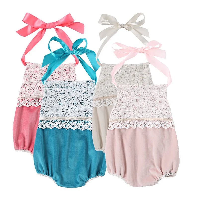 HOT Sale  Girl Boutique Clothes  infant Toddle Romper Halter Lace Baby Romper