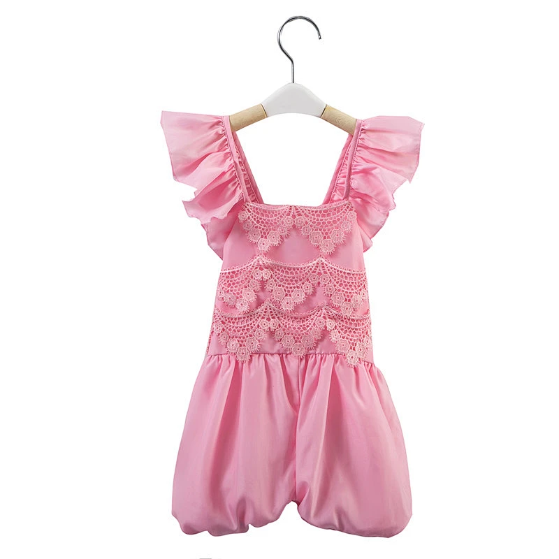 New style solid color lace  print rompers boutique rompers for girls