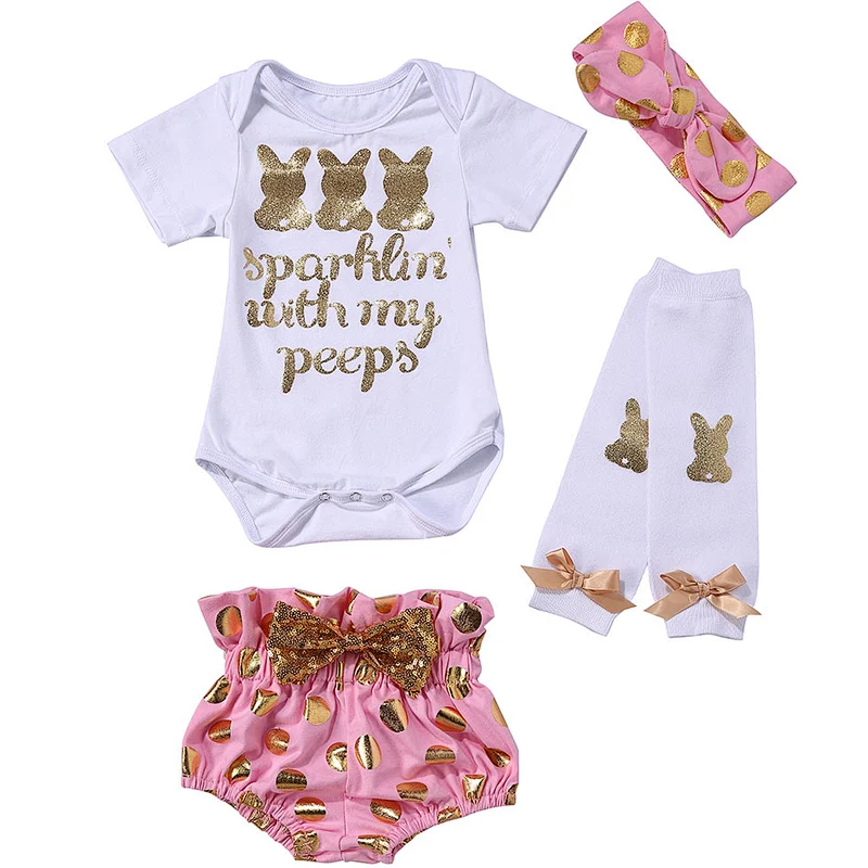 Easter adorable baby outfits gold polka dot kids clothes set