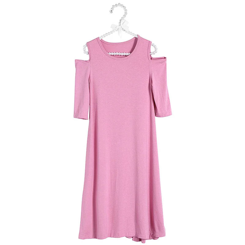 Toddler girls cold shoulder solid color long dresses