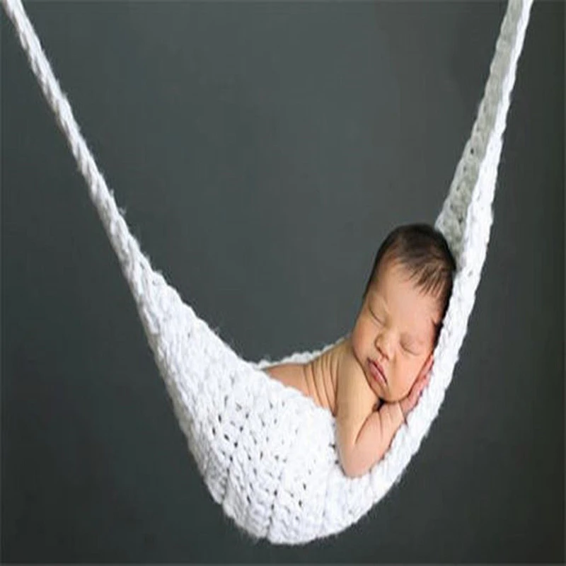 Newbron Photography Prop bed White Color Crochet Newborn Baby Knit Hammock