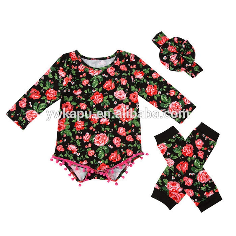 The high-quality fashion boutique floral romper and leg warm 2 pieces sets