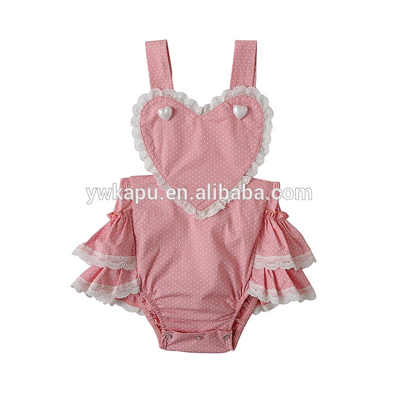 Top quality OEM custom romper kids baby girl boutique children solid color ruffle bubble romper with lace