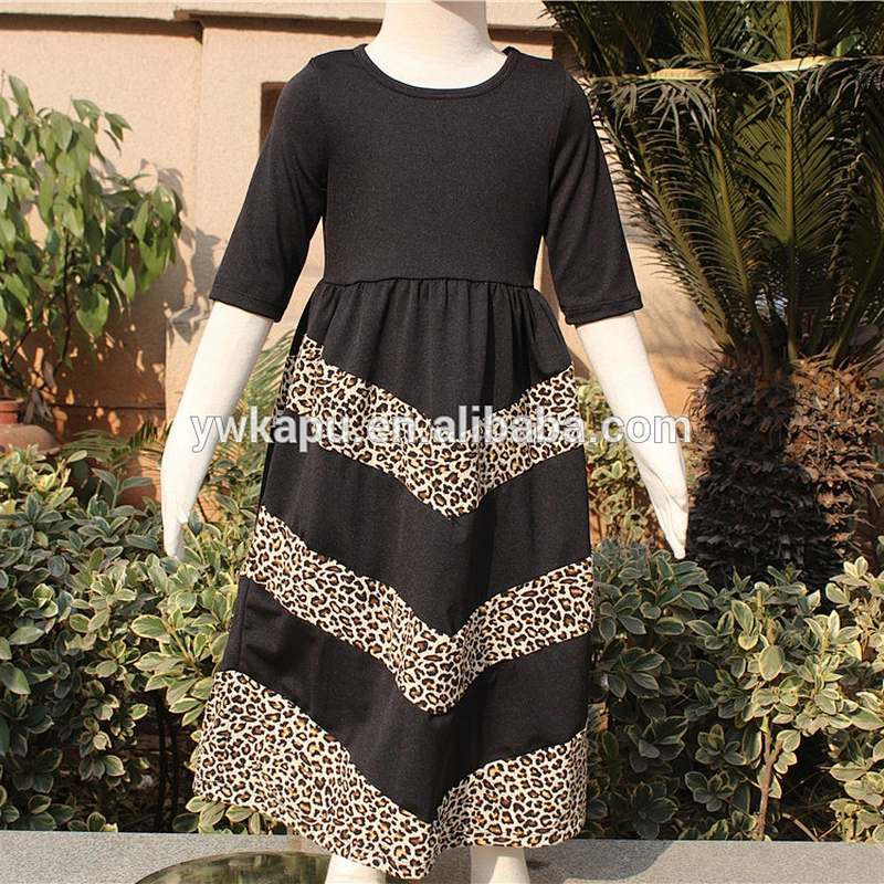 2018 Wholesale mother and daughter latest fashion long sleeve black leopard maxi dress