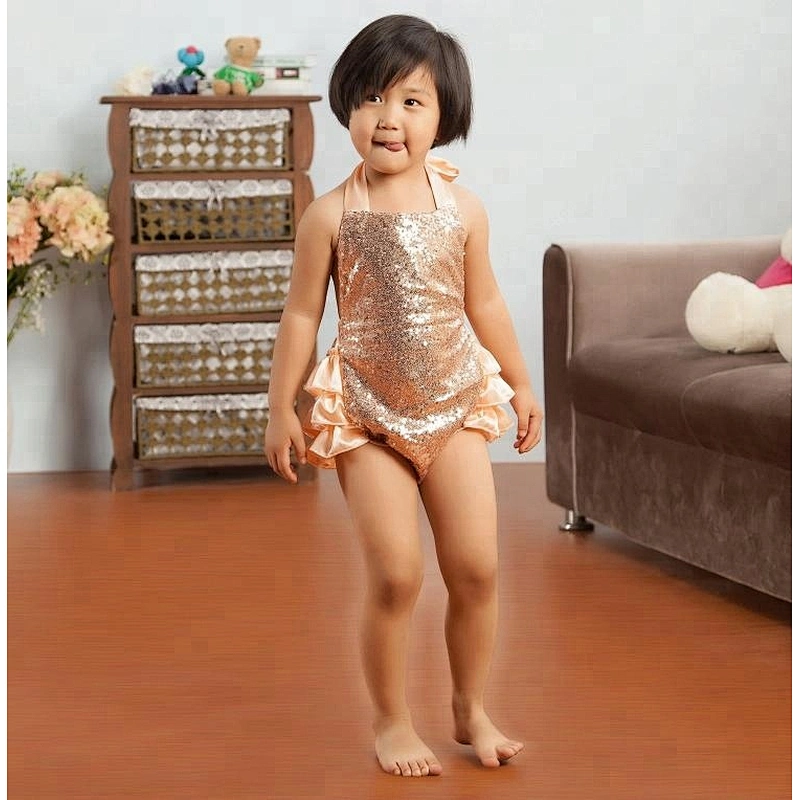 Hottest sale latest fashion infant girl sequin sparkle beach baby backless bubble romper