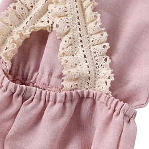 Newborn Baby Girl Backless Lace Flex Shoulder Back-Cross Cotton Rompers