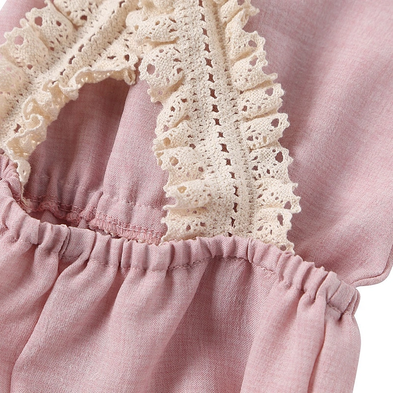Newborn Baby Girl Backless Lace Flex Shoulder Back-Cross Cotton Rompers
