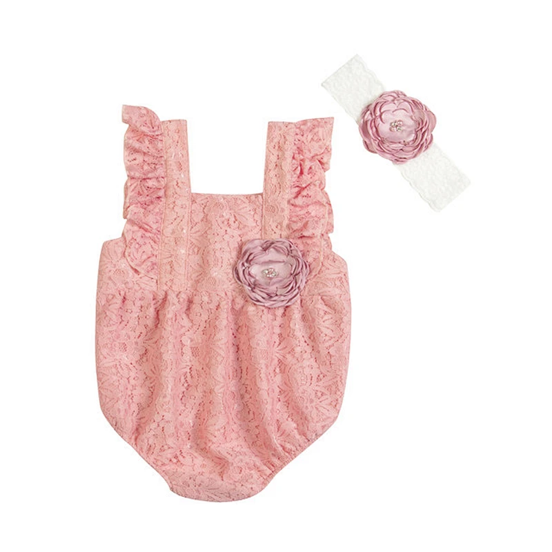 Kapu Newborn Baby Clothes Baby Girl Romper Girl flutter Sleeve Romper With Flower Headband