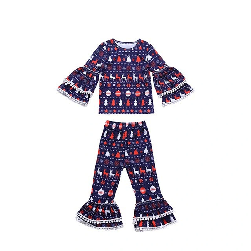 Beautiful Children Girls Christmas Boutique Outfits with Pompoms and Ruffle Design