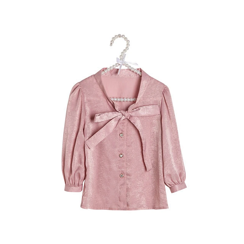 Best Discount Cute Long Sleeve Children's Girls Cotton Bow Knot Girls Long Top