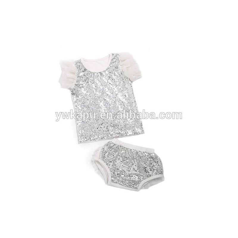 2018 New latest style kids clothes sets wholesale baby 2 pieces sequin outfits ruffle chevron design