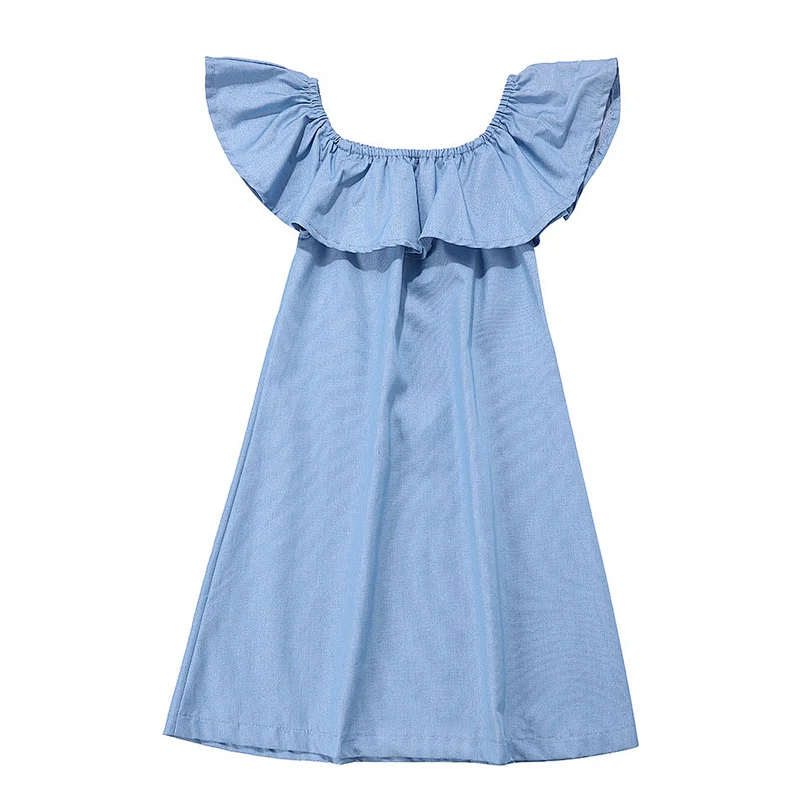 Hot Sale Kids Denim Dress Baby Cotton Dresses Cold Shoulder Denim Dress