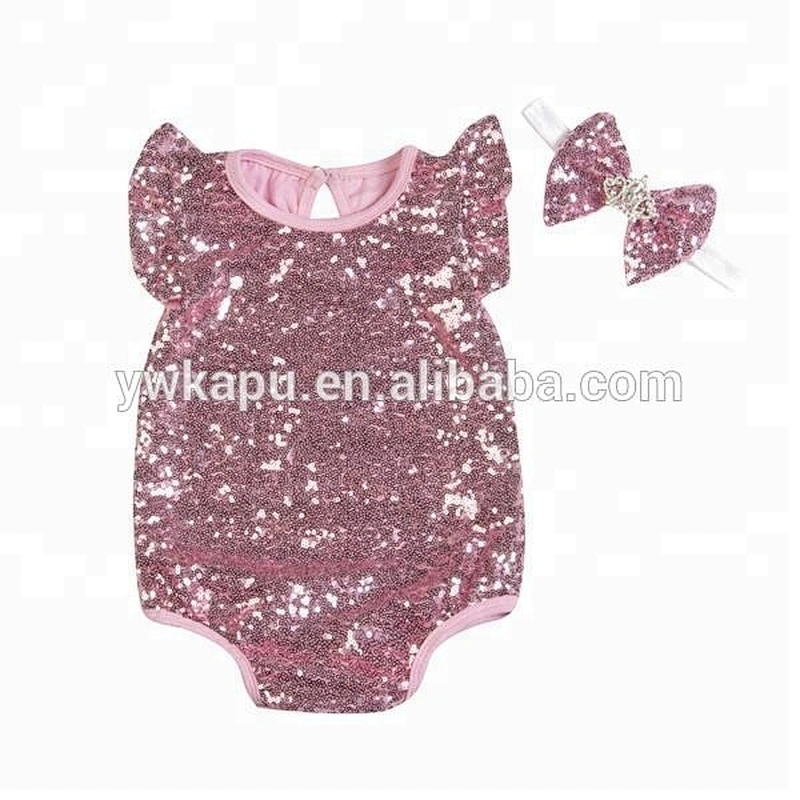 New stylish romper with hairband girls cute baby wears clothes newborn sequins cotton romper