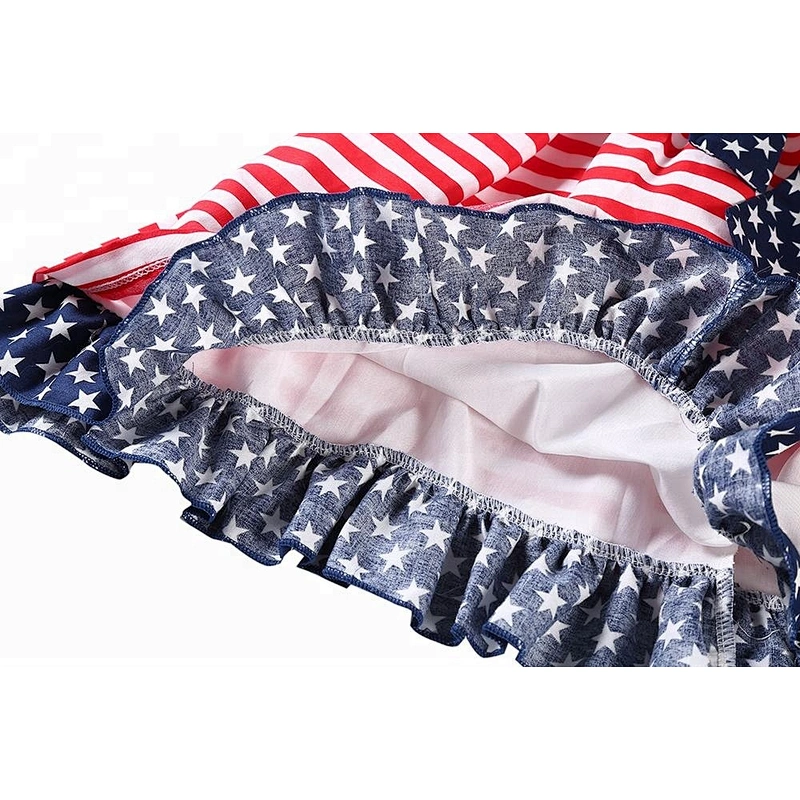 Summer floor length blue star & strip patriotic baby girl dress kids clothes girls 4th of July dress