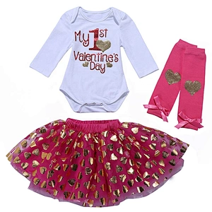 Lovely Baby Girls Tutu Skirt Sets Gold Printed Hearts Pattern for Infant and Toddler