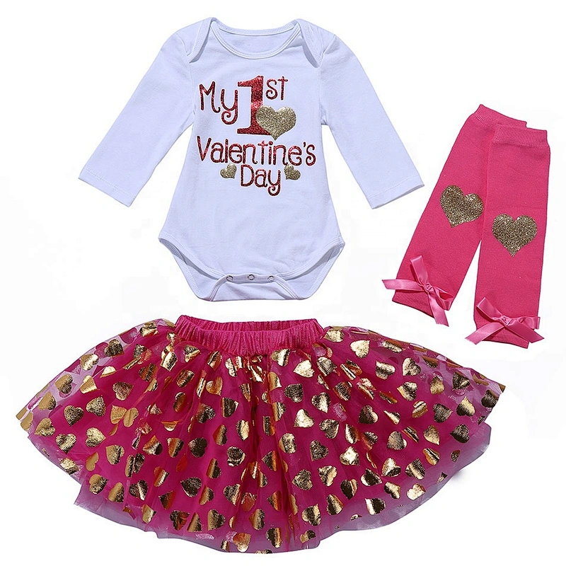 Lovely Baby Girls Tutu Skirt Sets Gold Printed Hearts Pattern for Infant and Toddler
