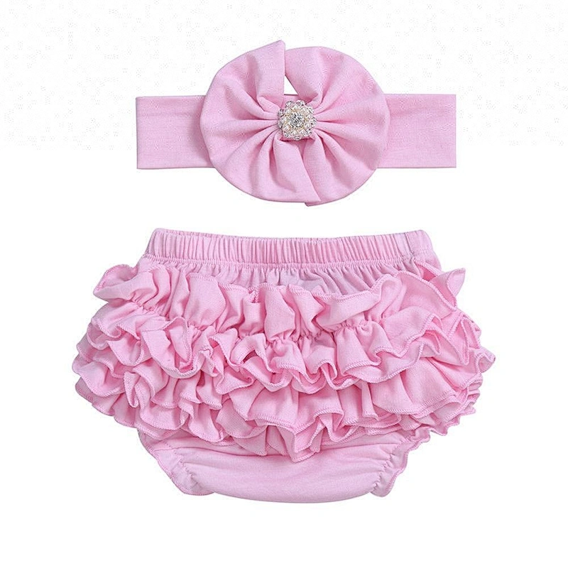 Lovely Pink Baby Girls Ruffle Bloomers Wholesale Baby Bloomers & Headband Set