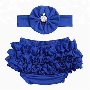 2018 New Arrivals beauty Patriotic baby cotton ruffle fourth of July bloomers with headband