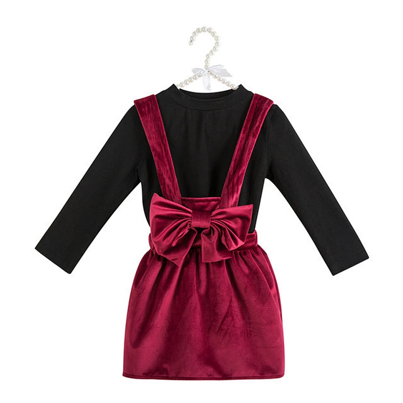 High Quality Children Boutique Clothing Bow Knot Suspender Cute Skirt  Newborn Baby Clothing Sets