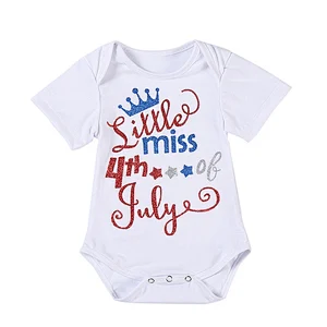 Top Quality Boutique Girl Romper Cotton Sleeveless   Baby 4th of July romper