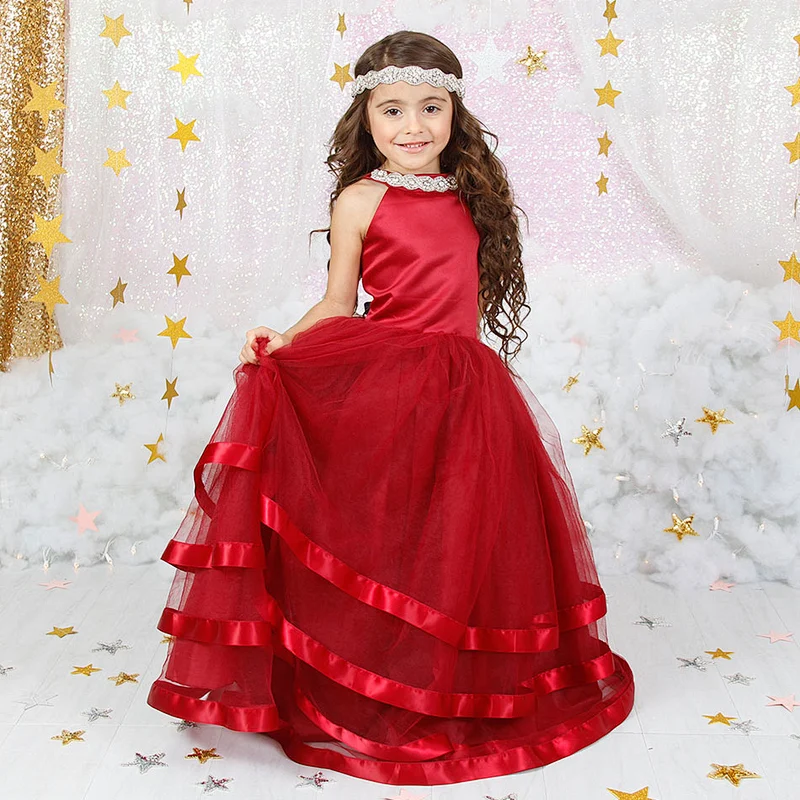 O-Neck Emerald  Color Sleeveless Floor Length Long Flower Girl Dresses