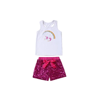 Baby girl pink set sleeveless tank top sequin shorts wholesale children's clothing