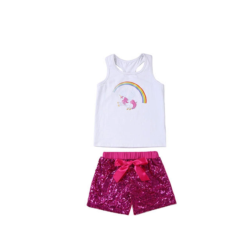 Baby girl pink set sleeveless tank top sequin shorts wholesale children's clothing
