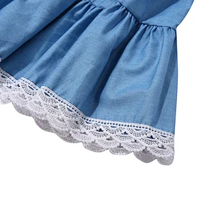 Boutique Hot Sale Kid A-line skirts Elastic Waist Skirt Lace Denim Long Skirts For Girl
