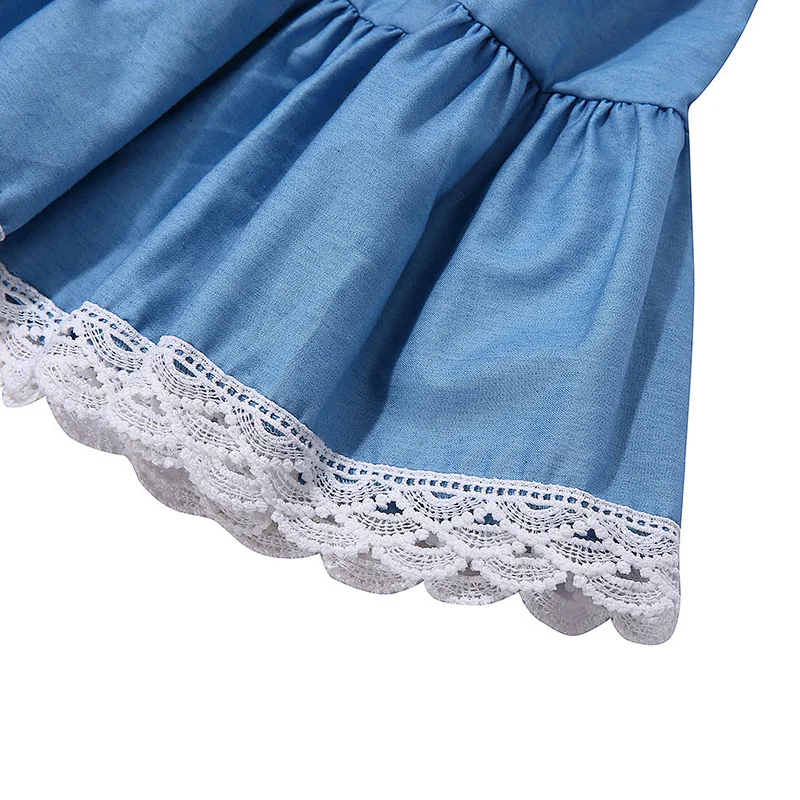 Boutique Hot Sale Kid A-line skirts Elastic Waist Skirt Lace Denim Long Skirts For Girl