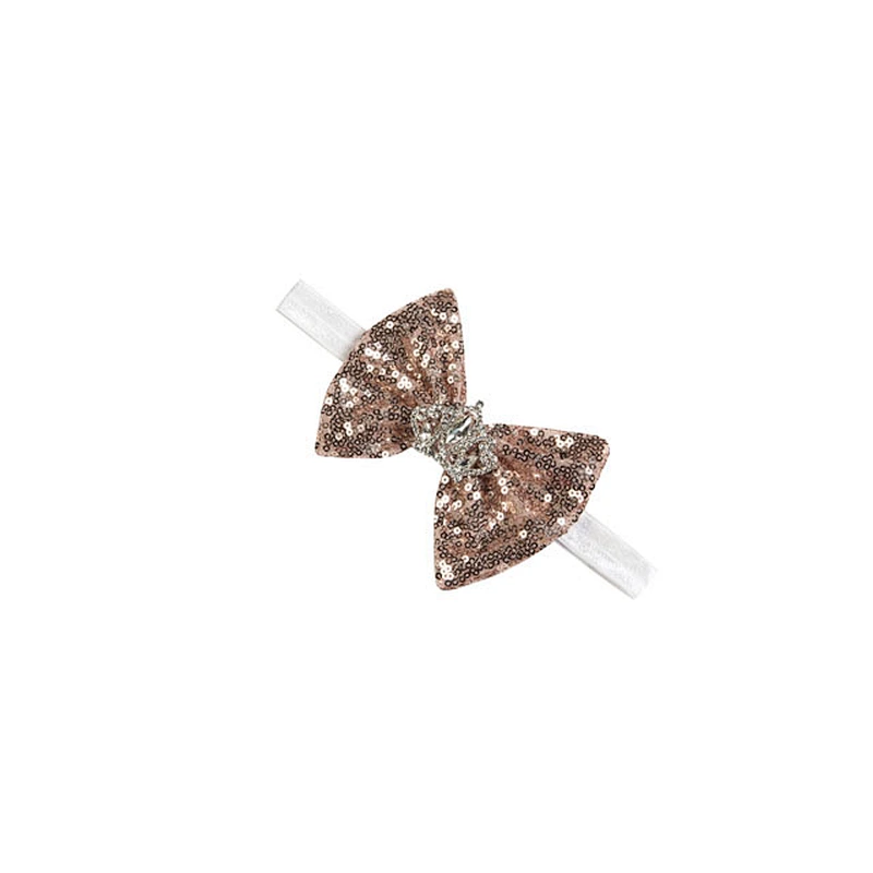 High quality baby girl clothes headband with crown beaded sequin bow knot