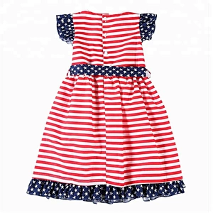 Summer floor length blue star & strip patriotic baby girl dress kids clothes girls 4th of July dress