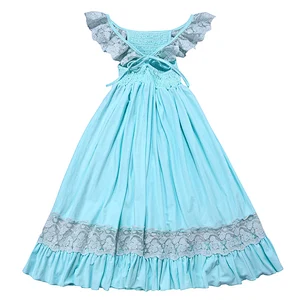 KAPU Autumn Blue cotton pink plain long chiffon slim girls cute dresses