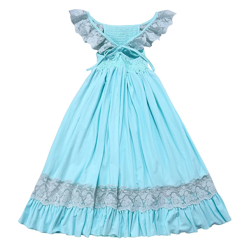 KAPU Autumn Blue cotton pink plain long chiffon slim girls cute dresses